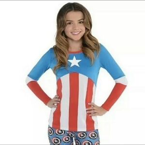 NWT Marvel Girl American Dream Captain America Long Sleeve Top Halloween Costume